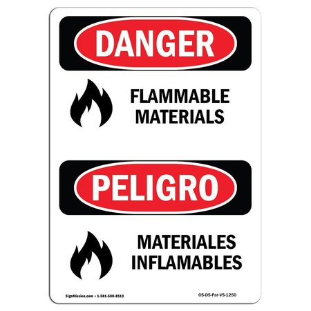 SIGNMISSION OSHA Danger Sign, 24" Height, Flammable Materials Bilingual Spanish, DS-D-1824-VS-1250 OS-DS-D-1824-VS-1250